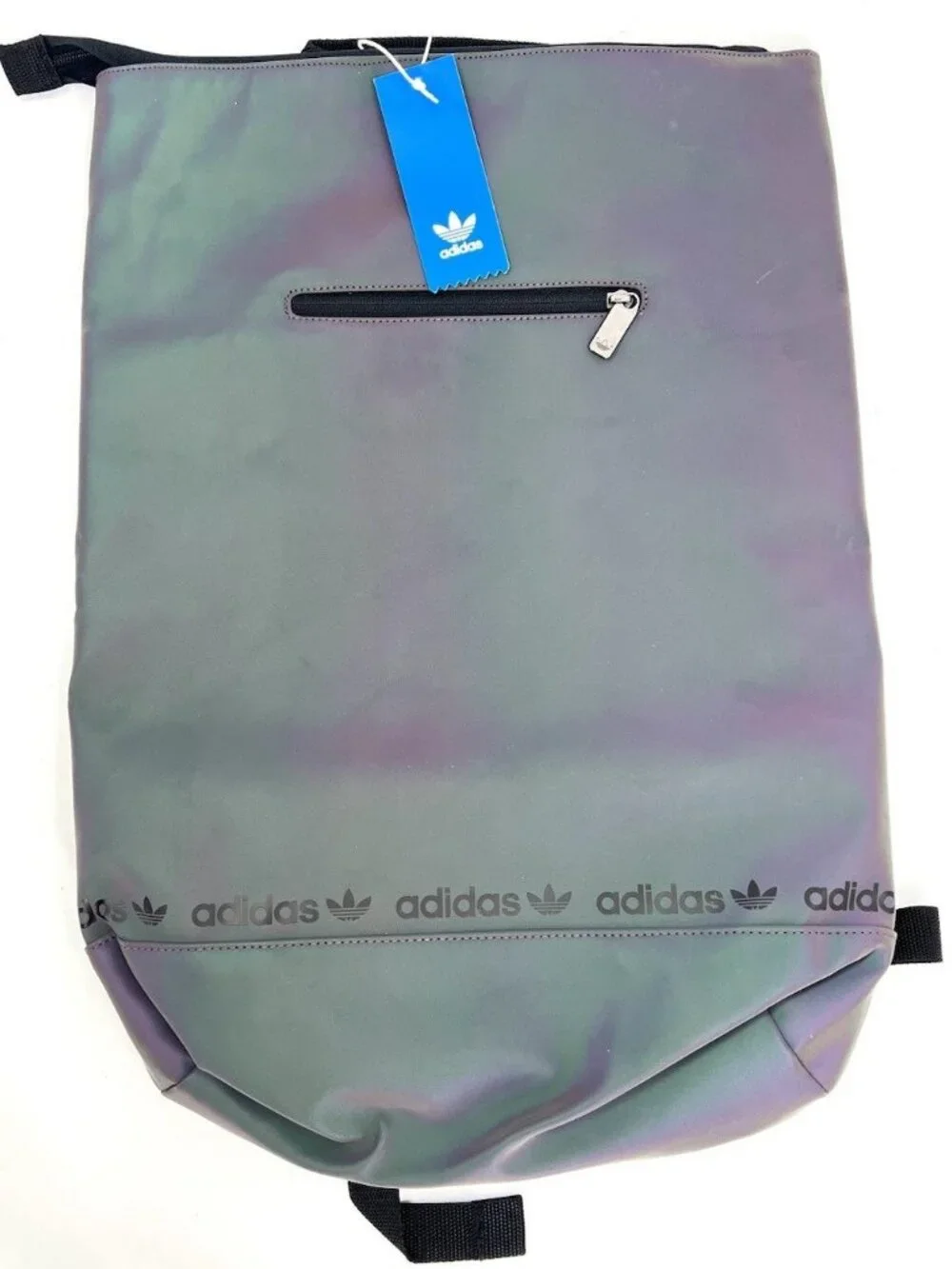 Adidas Top Load Reflective Backpack In An Oil Slick Colorway New